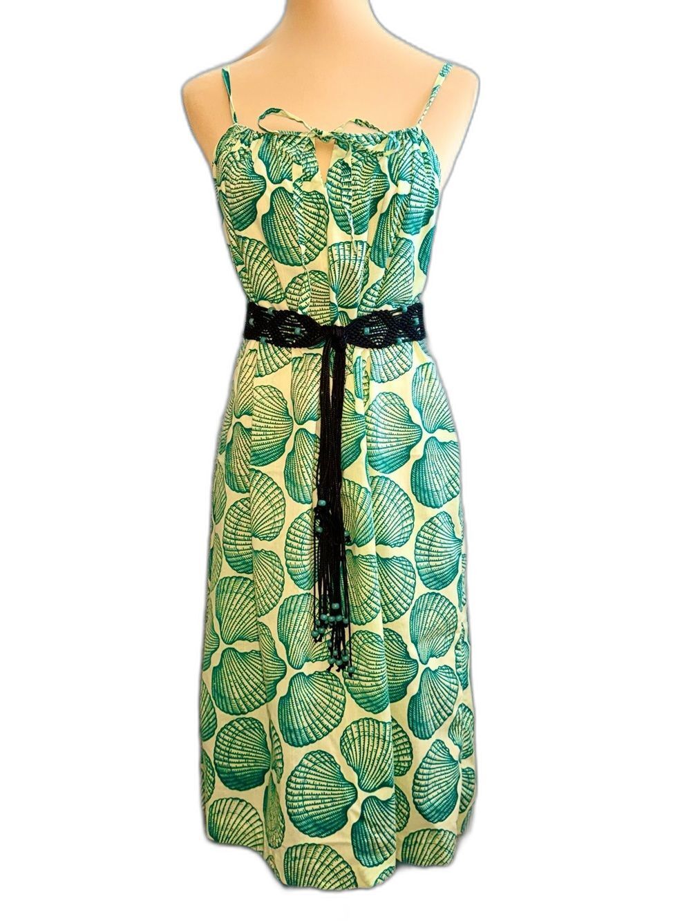 Rare VTG 1970s Jim Tillett St Thomas Hand Screened Seashell Sundress Pockets #D4
